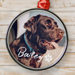 Pet's Simple Modern Cool Typography Name and Photo Metal Ornament<br><div class="desc">This simple and modern design is composed of modern simple playful script typography. Add custom pet photo.</div>