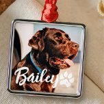 Pet's Simple Modern Cool Typography Name and Photo Metal Ornament<br><div class="desc">This simple and modern design is composed of modern simple playful script typography. Add custom pet photo.</div>