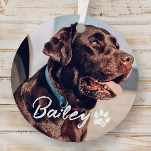 Pet's Simple Modern Cool Typography Name and Photo Metal Tree Decoration