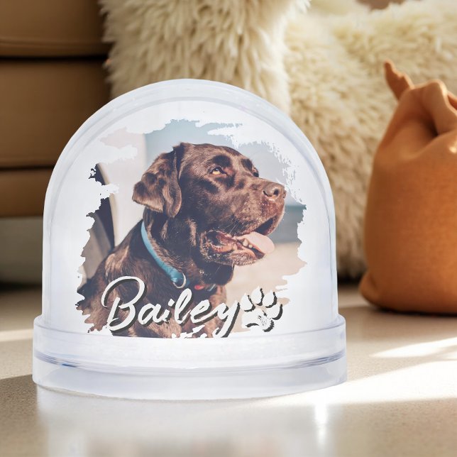 Pet's Simple Modern Cool Typography Name and Photo Snowglobe (Creator Uploaded)