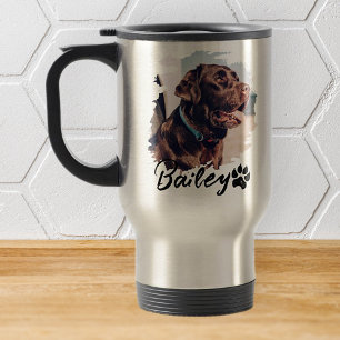 Pet's Simple Modern Cool Typography Name and Photo Travel Mug