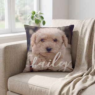 Pet's Simple Modern Elegant Chic Name and Photo Cushion