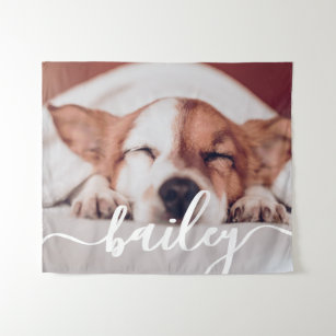 Pet's Simple Modern Elegant Chic Name and Photo Tapestry