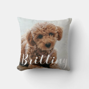 Pet's Simple Modern Elegant Chic Name and Photo Th Cushion