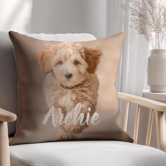 Pet's Simple Modern Name and Photo Cushion (Creator Uploaded)