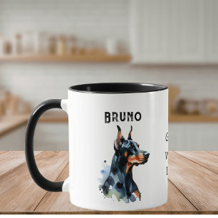 Pets Simple Watercolor Doberman Black Personalise Mug
