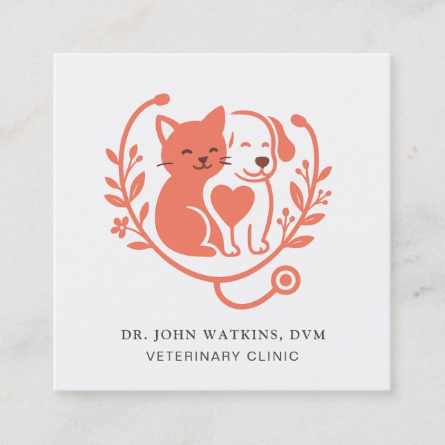 Pets Stethoscope Logo Veterinarian Appointment  Square Business Card (Front)