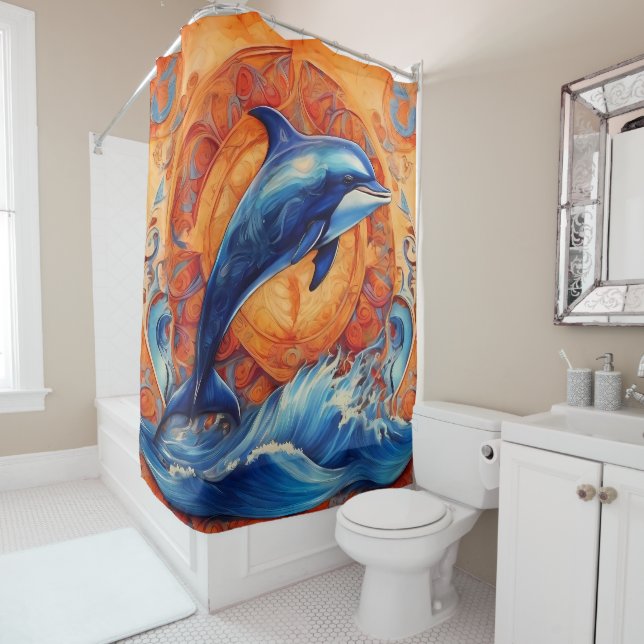 Pets & Wild Animal Portraits with blue and reds Shower Curtain (In Situ)