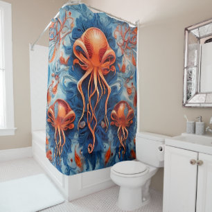 Pets & Wild Animal Portraits with blue and reds Shower Curtain