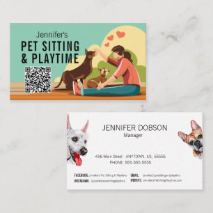 Petsitting & Playtime with QR code Dog Business Card