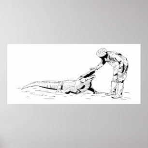 Petting an Alligator Line Art Poster