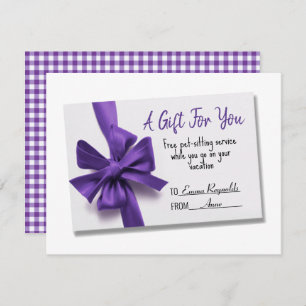 Petting-Sitting Service Purple Bow Gift Holiday Card