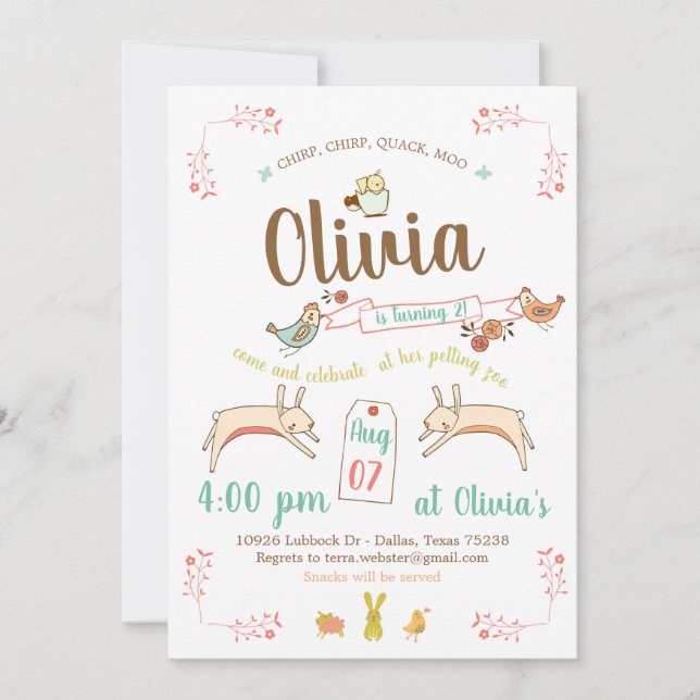 Petting Zoo Birthday Party Invitation (Front)