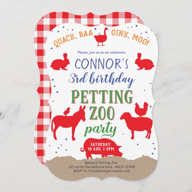 Petting zoo, Boy, Banyard Farm Animal Birthday Invitation (Front/Back)