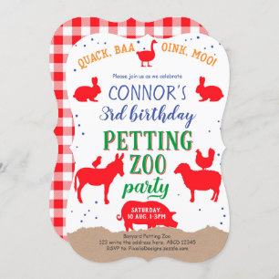Petting zoo, Boy, Banyard Farm Animal Birthday Invitation