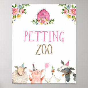 Petting Zoo Farm Animals Barnyard Girl Birthday Poster