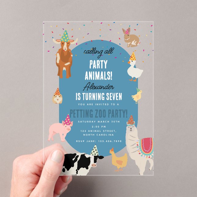 Petting Zoo Party Animals Barnyard Birthday Boy Acrylic Invitations (Insitu (Handheld))