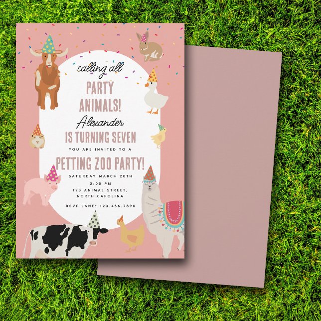 Petting Zoo Party Animals Barnyard Birthday Girl Invitation (Petting Zoo Party Animals Barnyard Birthday Girl Invitation)