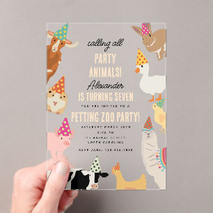 Petting Zoo Party Animals Barnyard Birthday Kids Acrylic Invitations