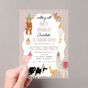 Petting Zoo Party Animals Barnyard Birthday Theme Acrylic Invitations