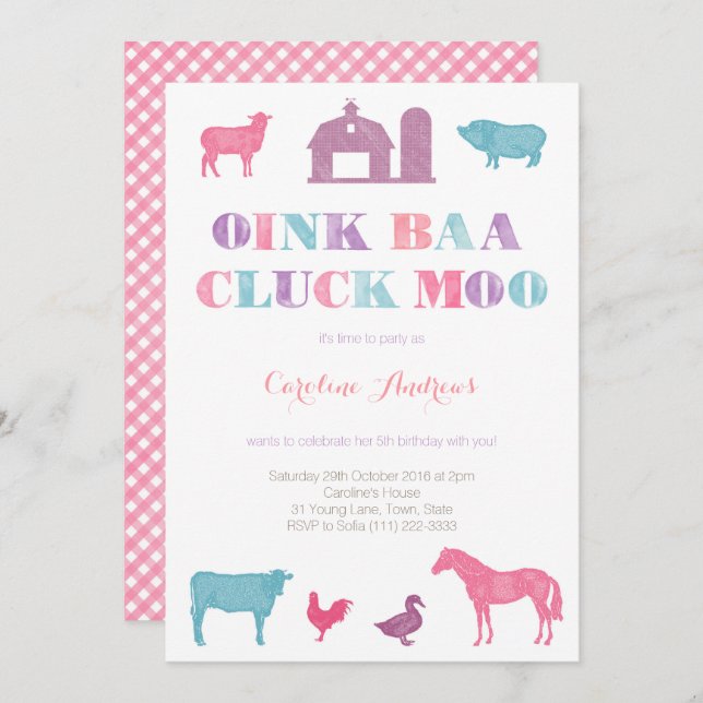 petting zoo party, old macdonald farm girl invitation (Front/Back)