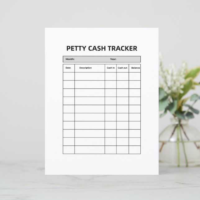 Petty Cash Tracker Log | Printable Expense Record  (Standing Front)
