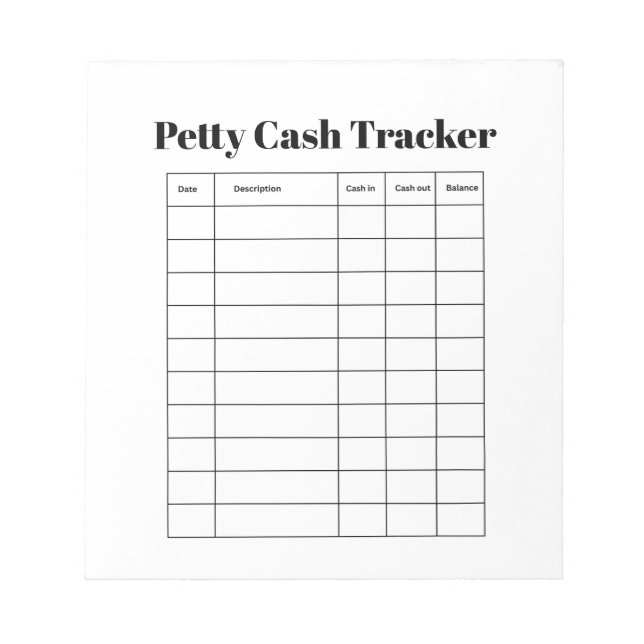 Petty Cash Tracker Notepad (Front)