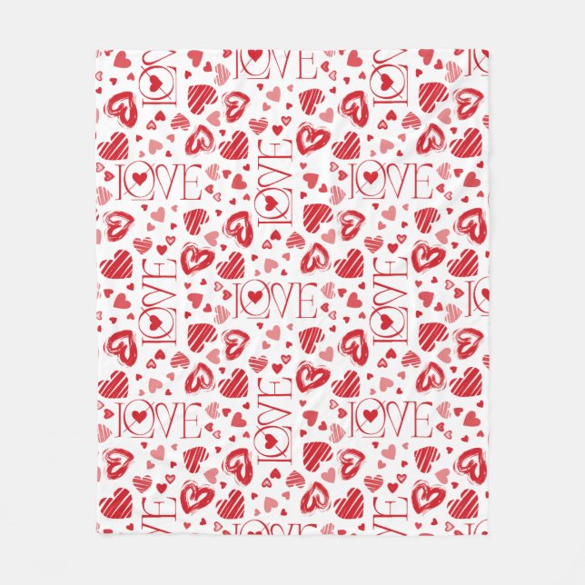 Petty Cute Red White & Pink Hearts Valentine's Day Fleece Blanket (Front)