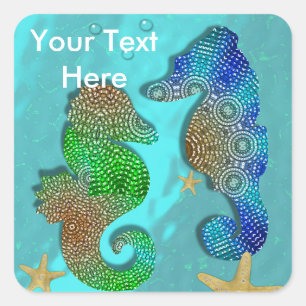 Petty Swimming Seahorses Personalised Square Sticker