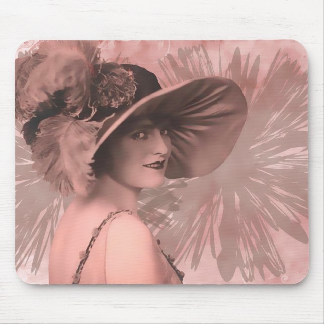 PETULA, 1910s LADY IN BIG HAT: PEACH Mouse Pad (Front)