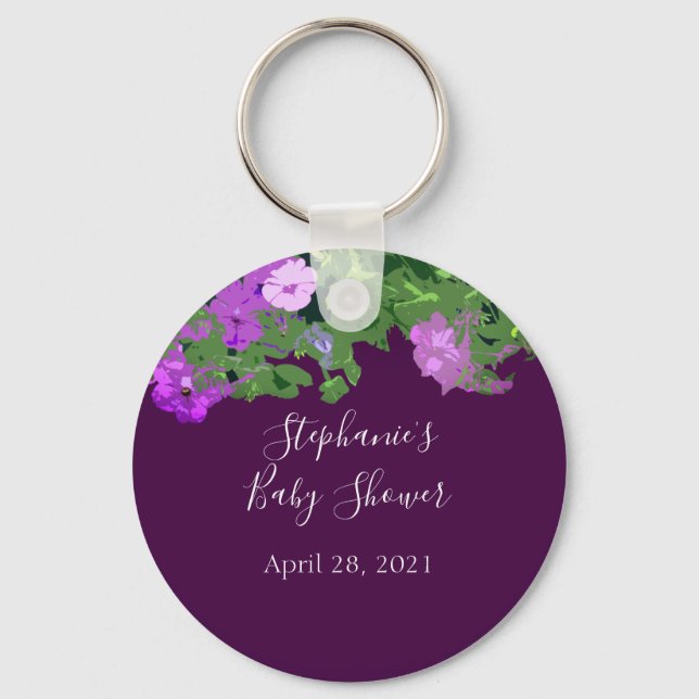 Petunia Floral Purple Baby Shower Party Favour Cut Key Ring (Front)