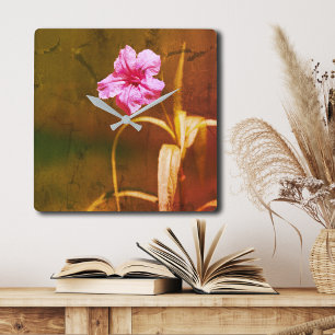 Petunia Floral Rustic Square Wall Clock