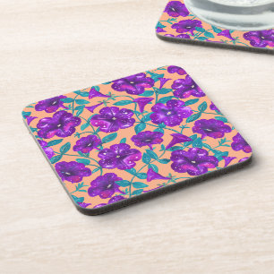 Petunia Night Sky on apricot background Throw Pill Coaster