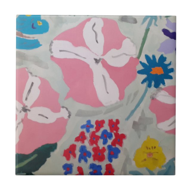 Petunia & Summer Flowers Ceramic Tile (Front)