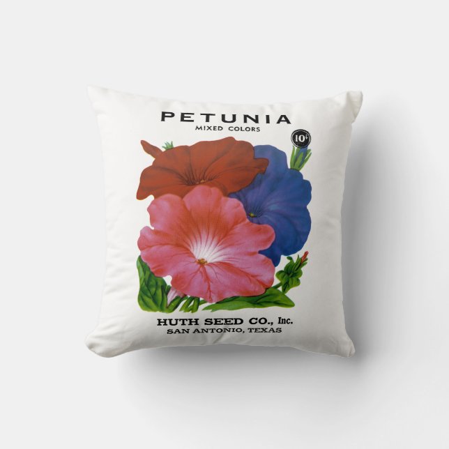 Petunia Vintage Seed Packet Cushion (Front)