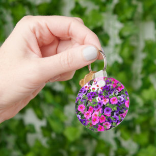 Petunias Metal Circle Keychain, 5.08 cm Key Ring