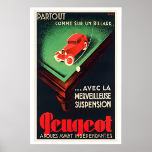 Peugeot - Independent Front Wheels -  Vintage Car Poster