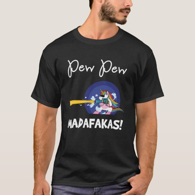PEW Madafakas fantasy Angry Rainbow Unicorn With G T-Shirt (Front)