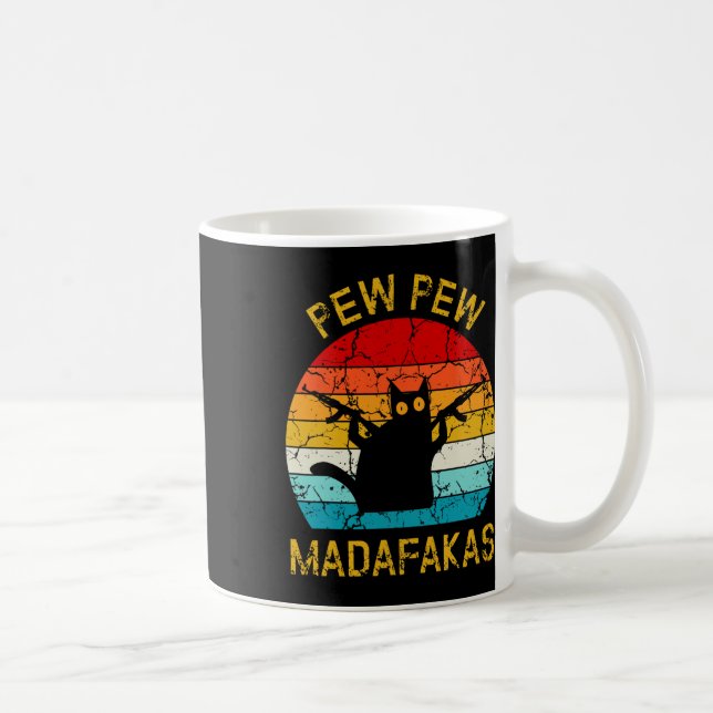 Pew Madafakas Pew Guns Funny Black Cat Retro Vinta Coffee Mug (Right)