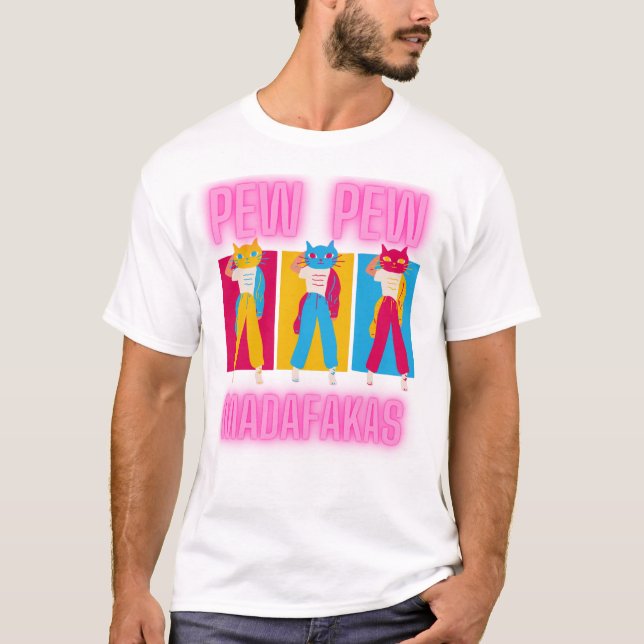 Pew Pew Cat Graphic Printed Tee -Tsirt (Front)