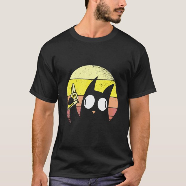PEW PEW Cat in Retro Sunset Sunset T-Shirt (Front)