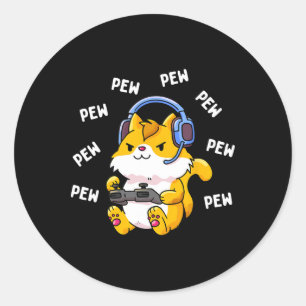 Pew Pew Gamer Cat Video Game Cats Gaming Kitty Lov Classic Round Sticker