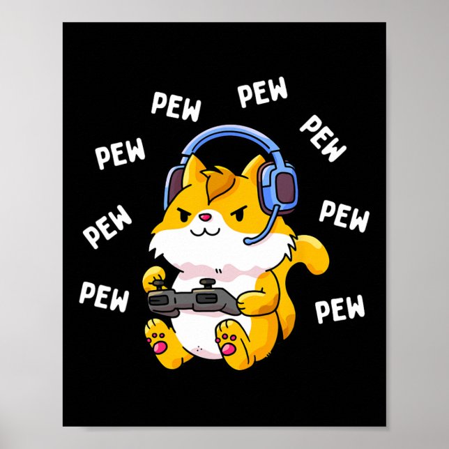 Pew Pew Gamer Cat Video Game Cats Gaming Kitty Lov Poster (Front)