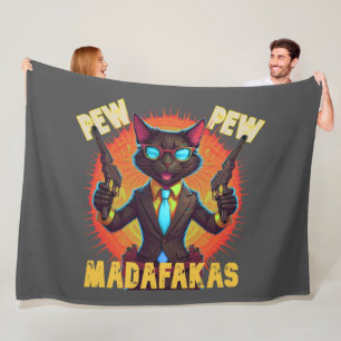 Pew Pew Madafakas Black Cat Fleece Blanket