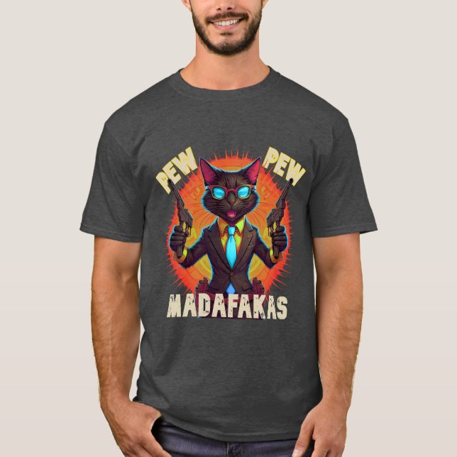 Pew Pew Madafakas Black Cat T-Shirt (Front)