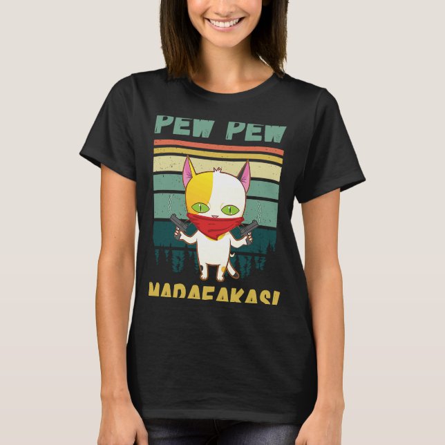 Pew Pew Madafakas Funny Cat Kitten Gun Graphic T-Shirt (Front)