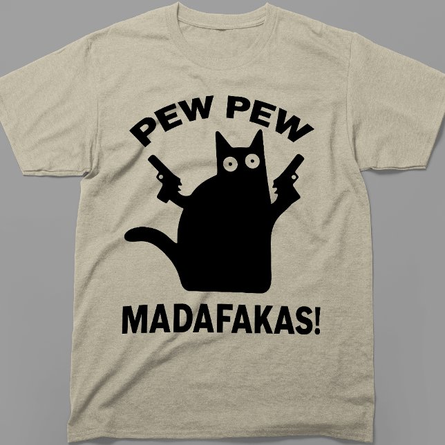 Pew Pew Madafakas Funny Minimalist Black Cat T-Shirt (Creator Uploaded)