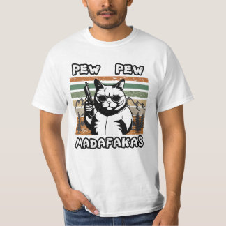 Pew Pew Madafakas  Vintage Funny Cat  T-Shirt