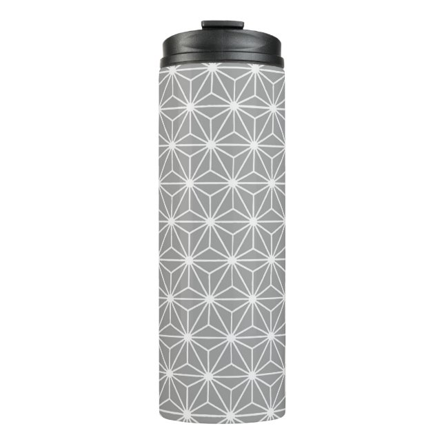 Pewter Art Deco Style Triangles Pattern Thermal Tumbler (Front)