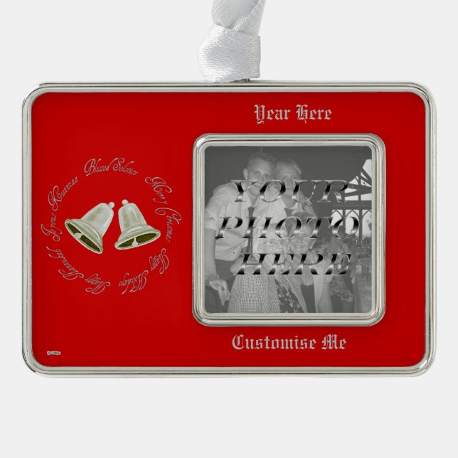 Pewter Bells Christmas Silver Plated Framed Ornament (Front)